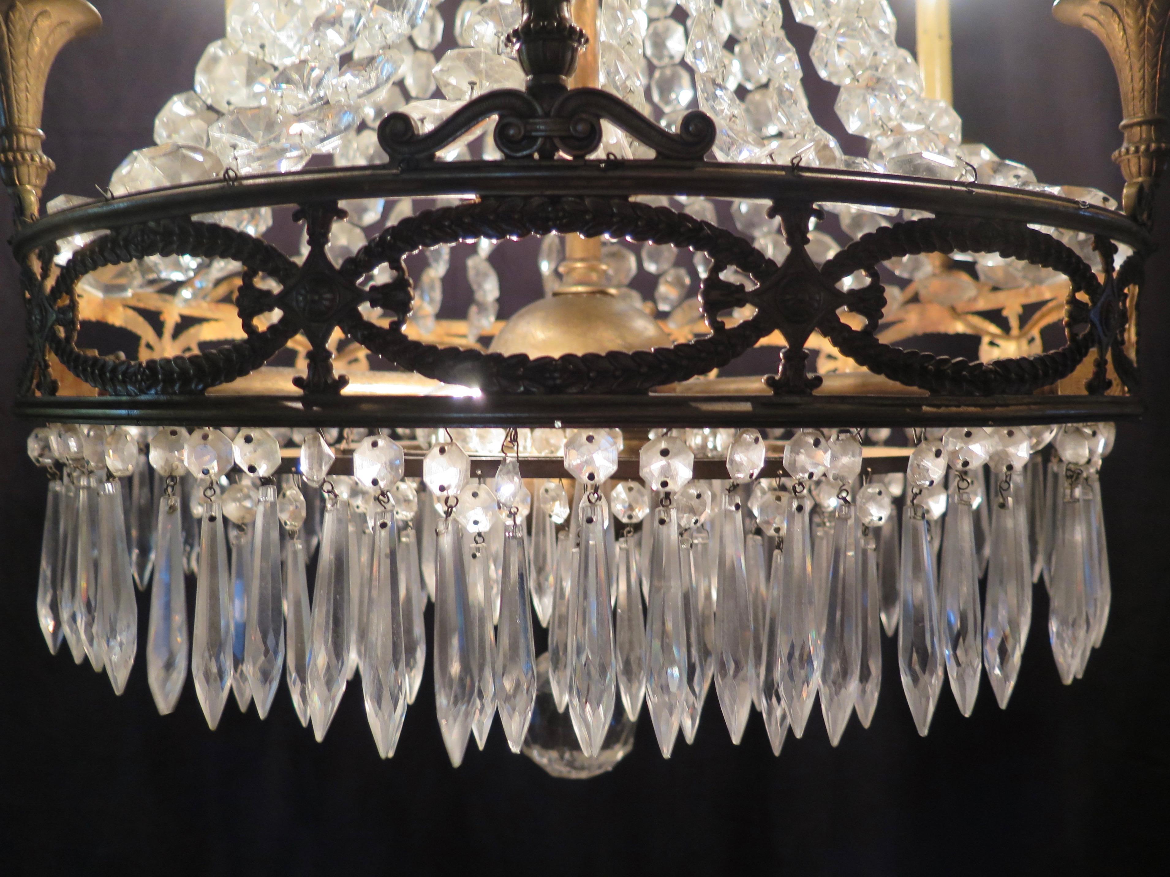 Vintage Antique French Gilt Bronze and Crystal Chandelier For Sale 6