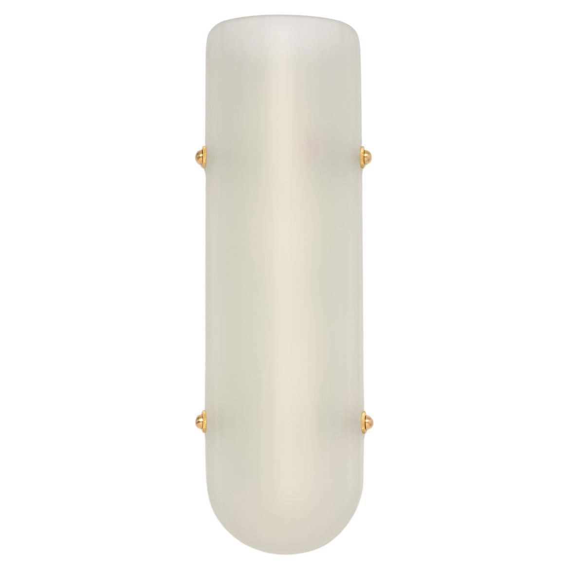Selene Streamline Moderne Inspired Blown Selenite Glass and Brass Wall Sconce For Sale