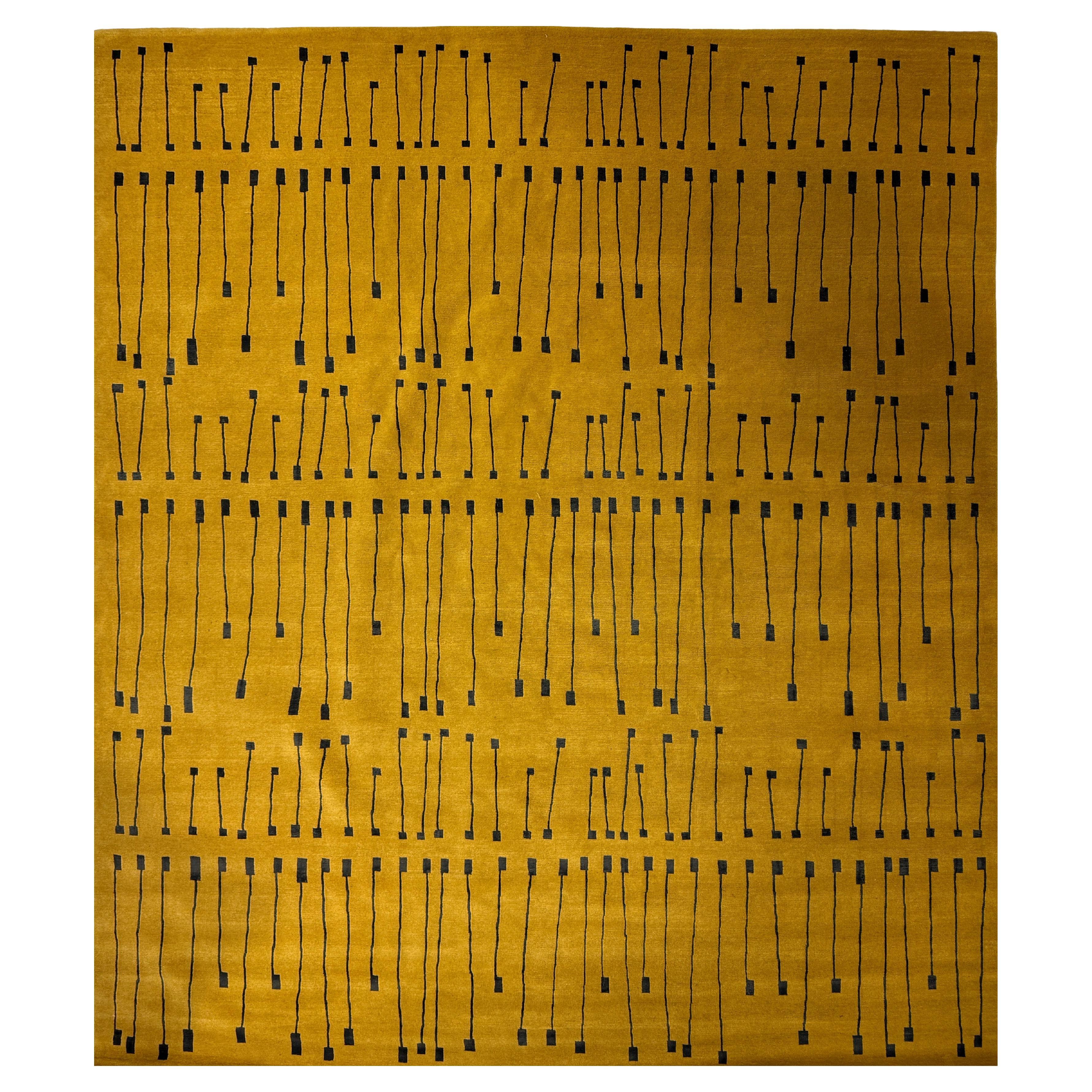 Contemporary Area Rug in Gold Mustard, 8'x10'  Handmade of Silk Wool "Pieces"
