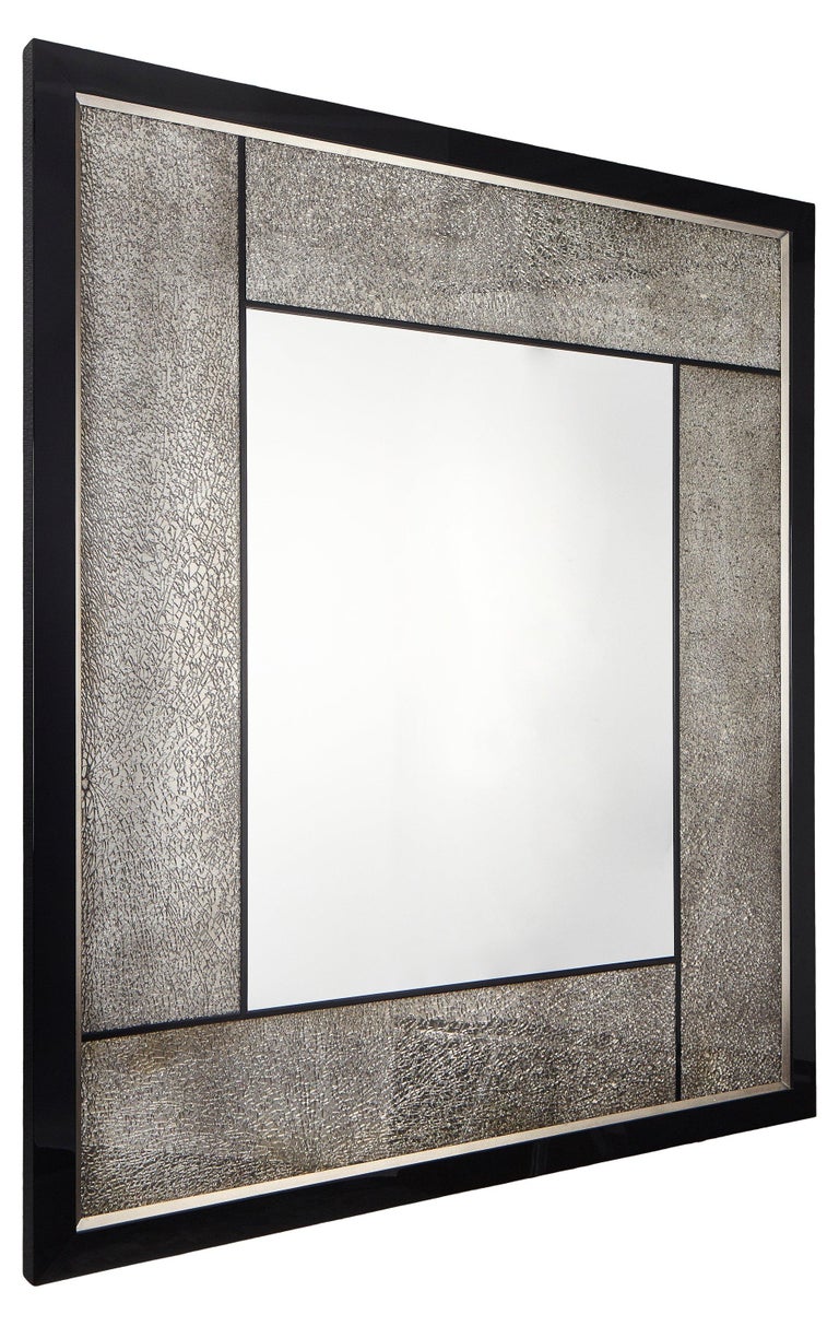 Big Mirror With Cracked Glass And Piano Black Silver Frame