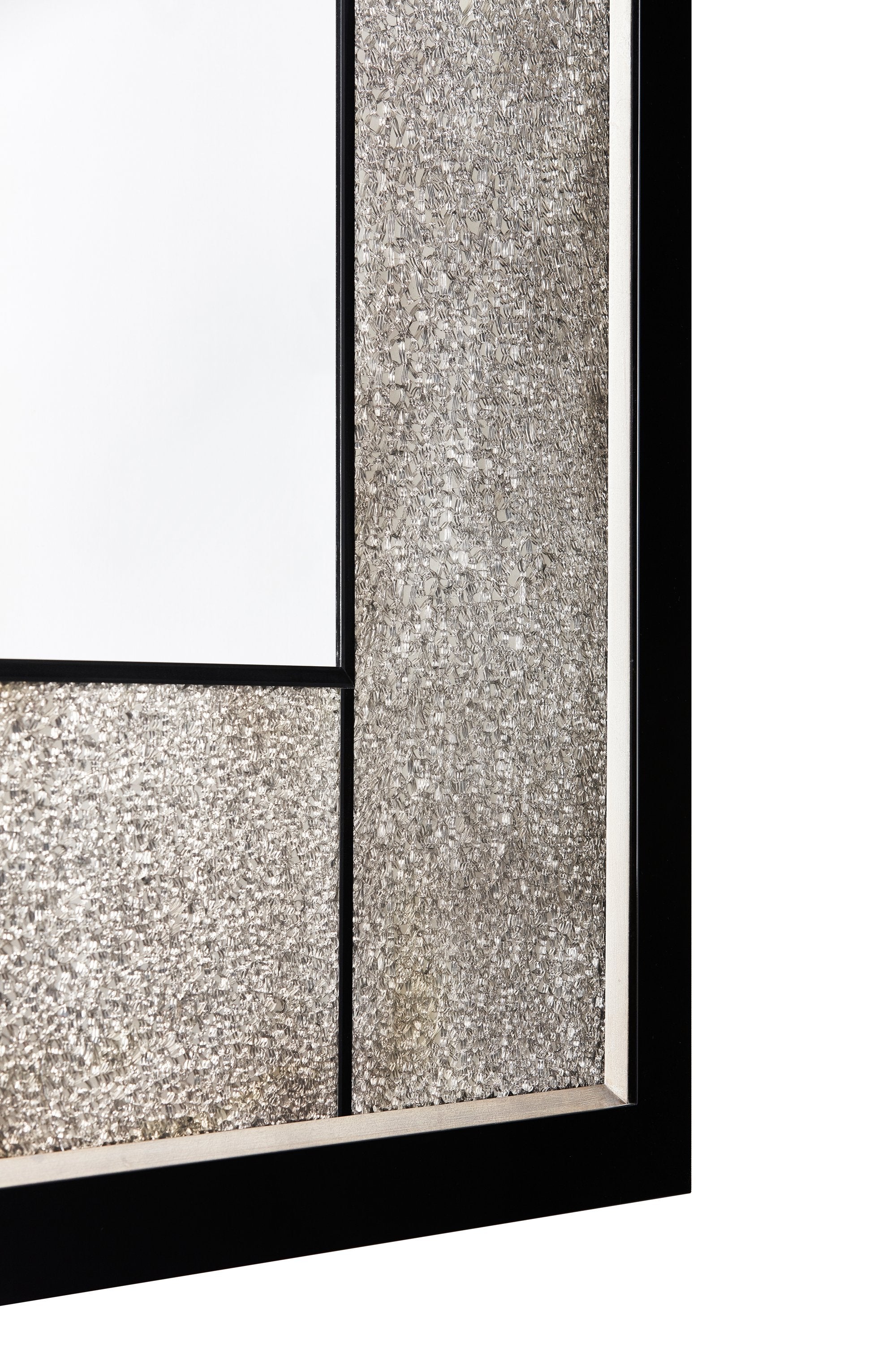 Big Mirror With Cracked Glass And Piano Black Silver Leaf Frame