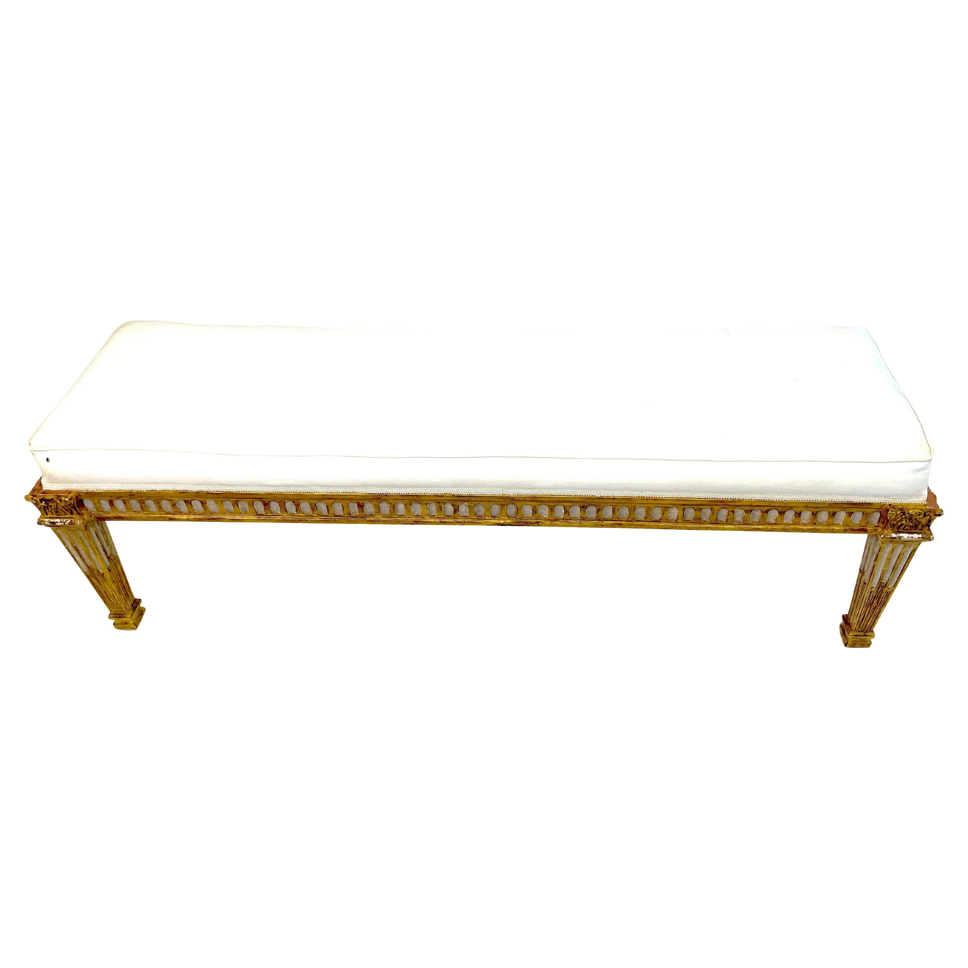 Louis XV Style Giltwood & Grey Painted Bench