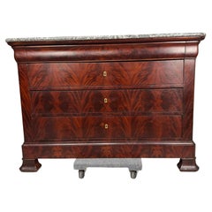 Louis Phillipe Commode in  Burled Walnut with Grey Marble Top