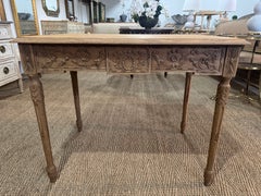 French Louis XVI Bleached Oak Side Table with Neoclassical Carved Designs