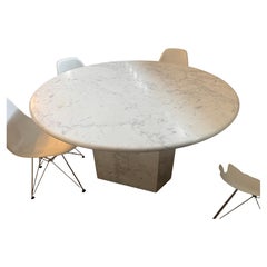 White Carrara Marble Round Table with 3-Sided Polygon Base