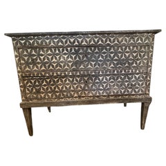 Antique Italian Grey and White Chip-Carved Commode  Hand-Carved Star Pattern