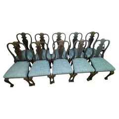 Set of 10 Antique Venetian Italian Queen Anne Style Carved Splat-Back Chairs