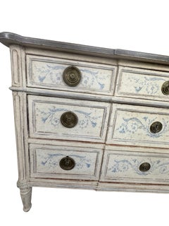 Antique French Gustavian Style Painted Bureau Commode  Hand-Painted Faux Marble