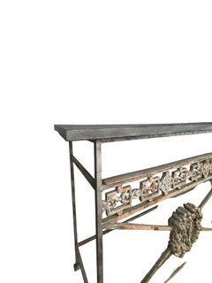 Tavolino da giardino francese in ferro battuto della fine del XIX secolo con piano in ardesia