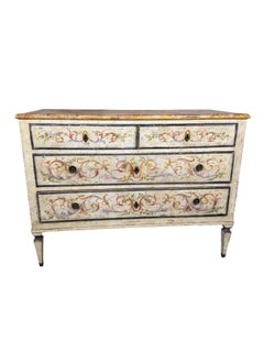 Antique Italian Hand-Painted Commode, 19th Century Polychrome Scrolling Design