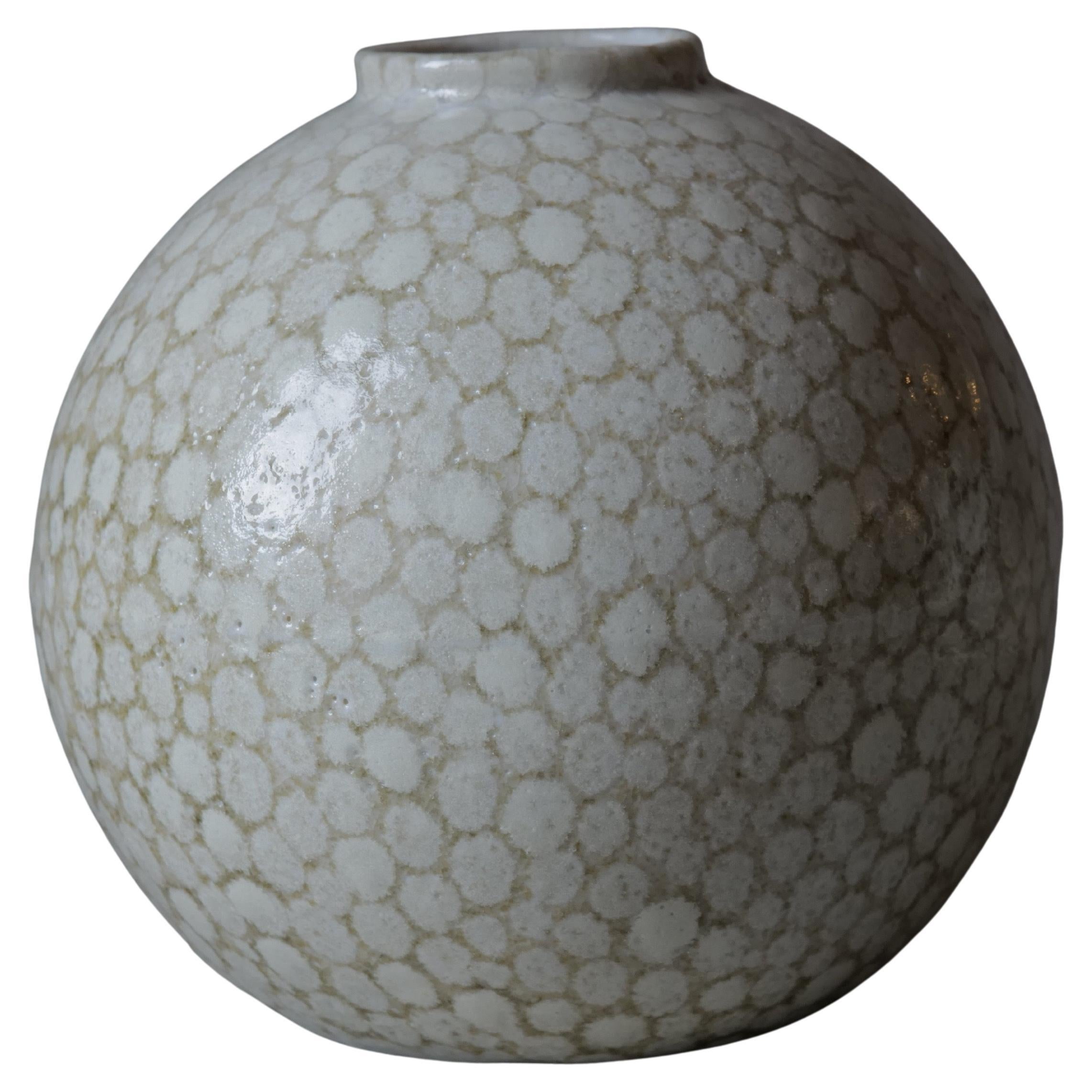 White Dots Large Porcelain Globe Vase with Shino Glaze