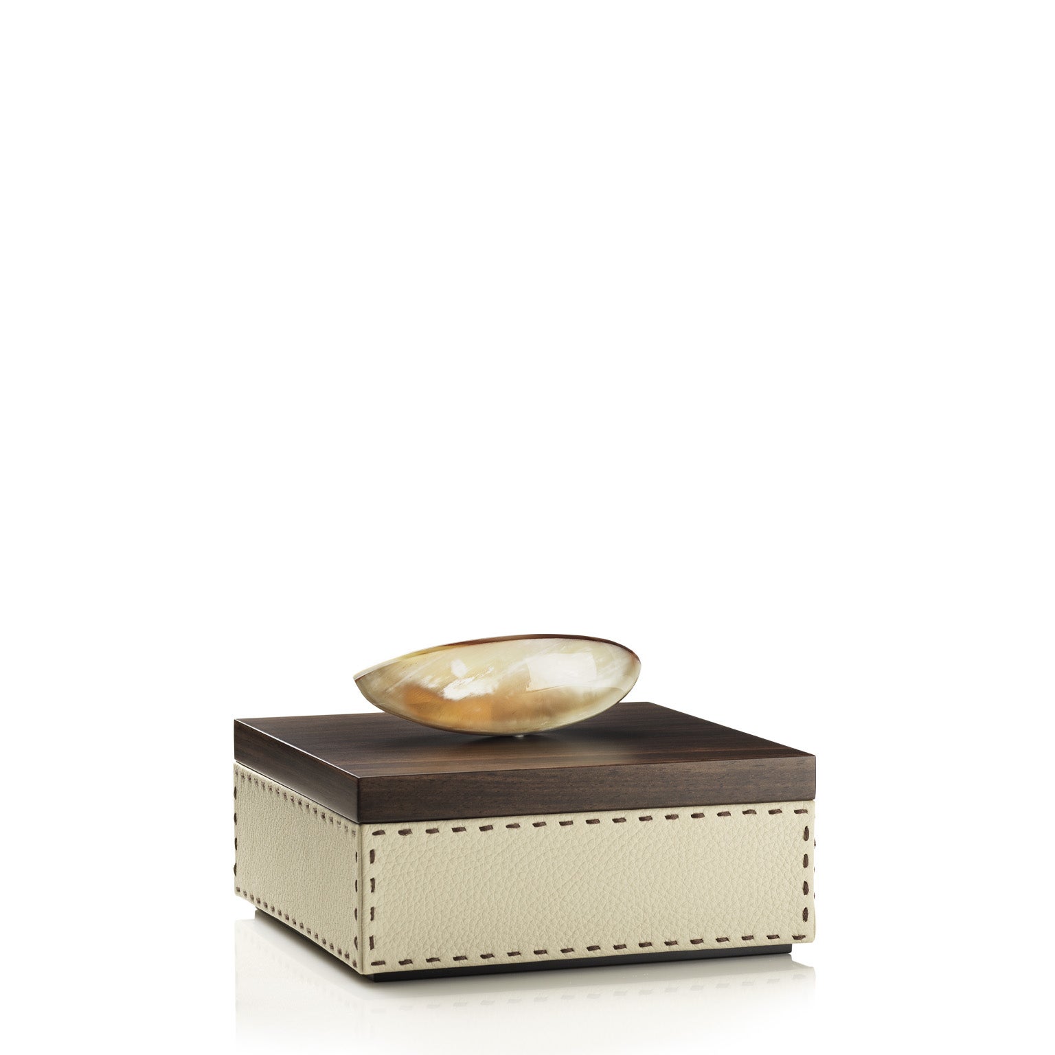 Boîte carrée Capricia en cuir grainé avec poignée en Corno Italiano, Mod. 4471