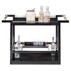 Elia Trolley in Glossy Ebony with Handles in Corno Italiano, Mod. 4740