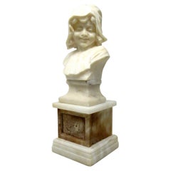 Antique Alabaster Bust Figure Wearing Bonnet Classical Scene French Italian 19Ct
