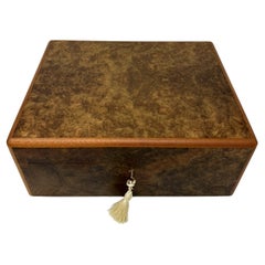Used Burl Walnut Mahogany Handmade Jewelry Casket Box by Manning of Ireland Irish New