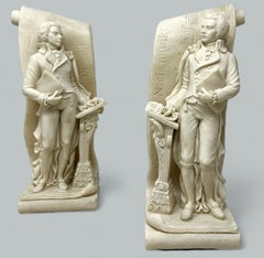 Paire de sculpteurs musiciens masculins d'antiquités serre-livres Wolfgang Amadeus Mozart