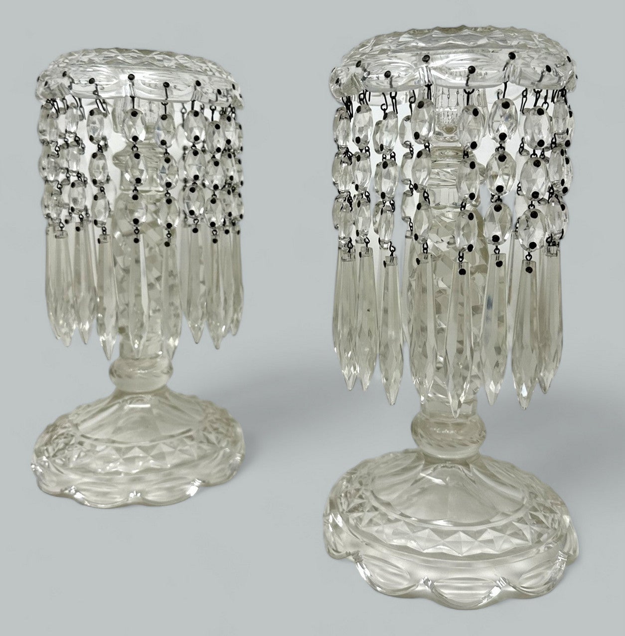 Antica coppia irlandese Waterford Crystal di cristallo tagliato a mano Vaso di lustri Irlanda