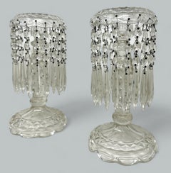 Antike Paar irische Waterford Crystal Hand geschliffene Lüster Lüster Vase Irland