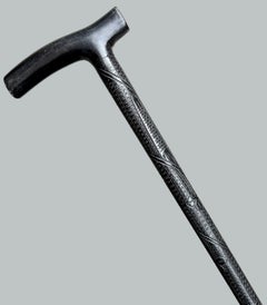 Irish Carved Bog Oakwood Walking Stick Cane Shamrock Killarney Dublin Ireland