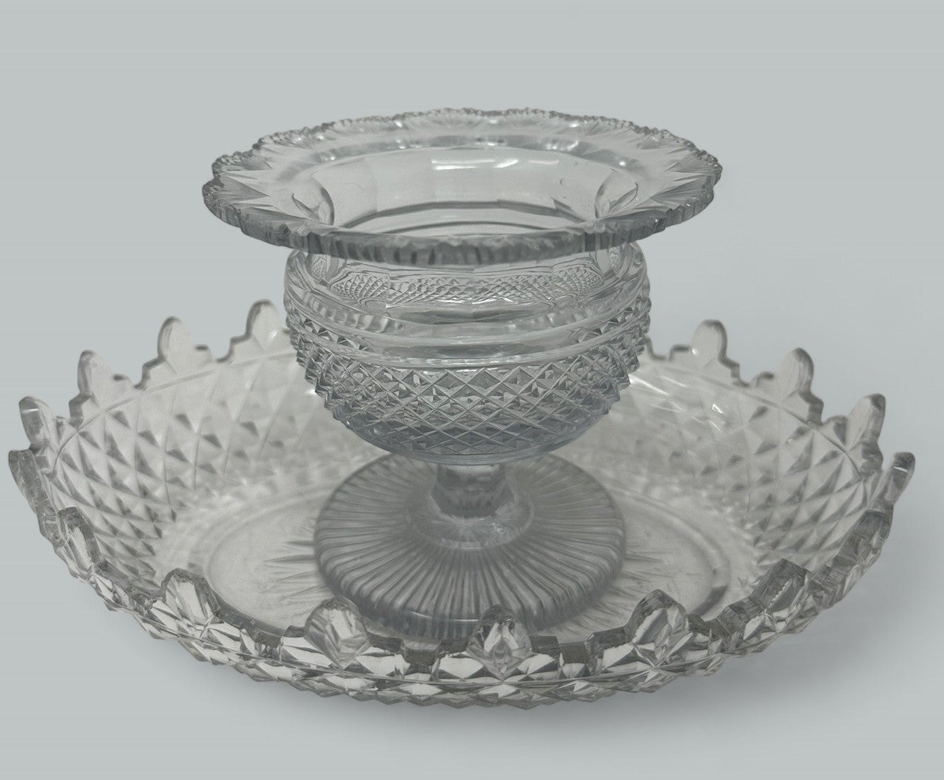 Antiguo Tipperary irlandés Cristal de Waterford Cristal tallado Bandeja Victoriana Turnover Bowl