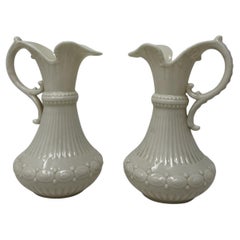 Antique Pair Antiques Irish Belleek Porcelain Aberdeen Pitcher Vase Centerpiece Ireland