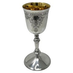 Antiker Vintage-Weinkelch aus vergoldetem Sterlingsilber mit religiösem Motiv, irisch, 5,5 Ozen
