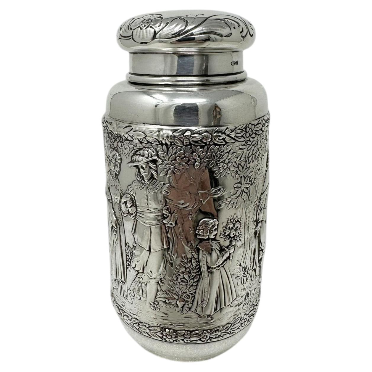 Antique German Sterling Silver Teacaddy Neresheimer Sohnes Berthold Muller 1900 For Sale
