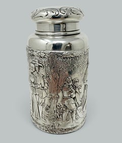 Contenitore da tè antico tedesco in argento sterling, Neresheimer Sohnes Berthold Muller, 1900
