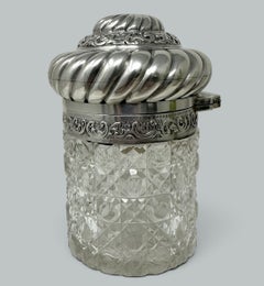 Antique Sterling Silver Jar Centerpiece Mappin Webb Hand Cut Led Crystal Glass