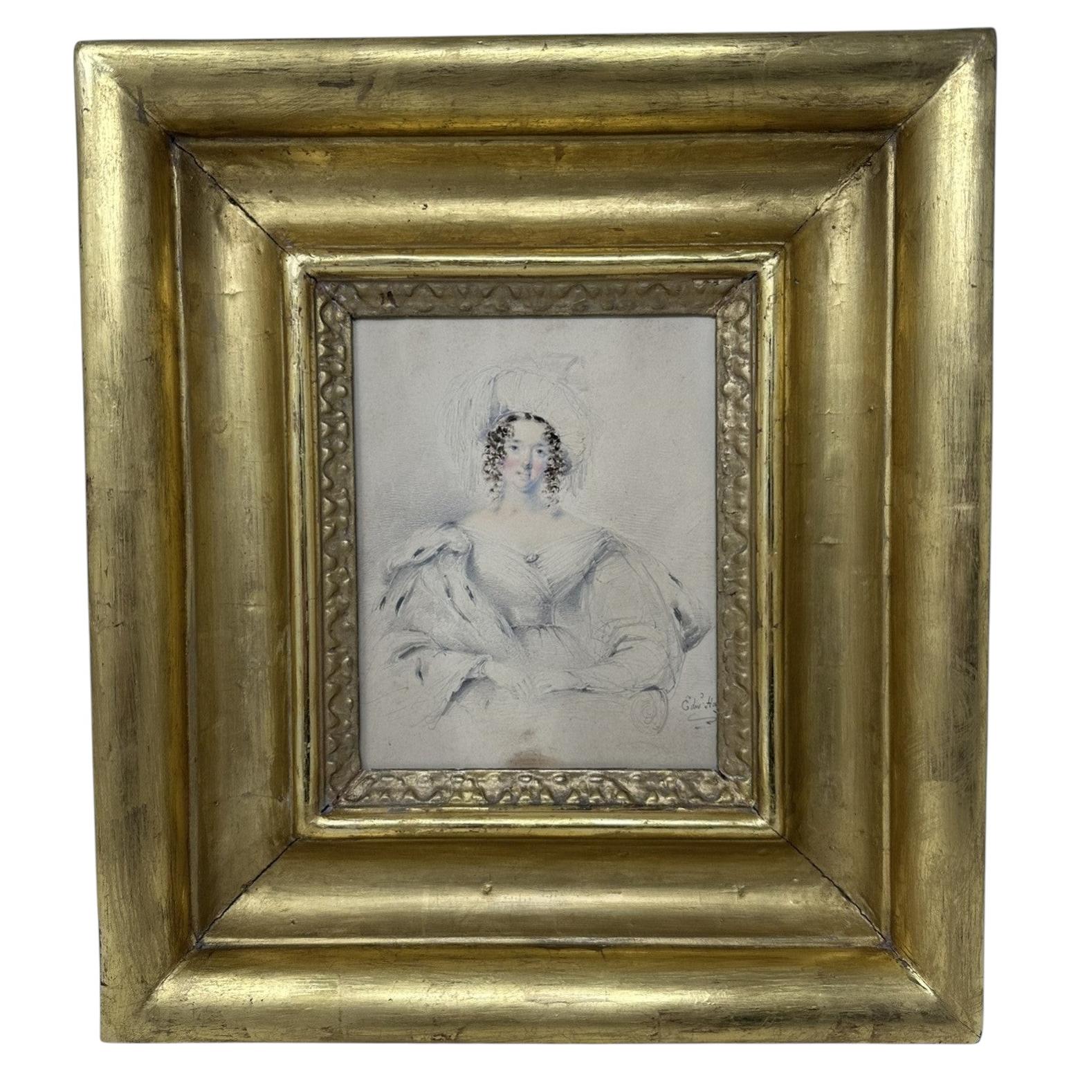 Edward Hayes Ireland Irish 1797-1864 Antique PORTRAIT OF LADY Watercolor Pencil