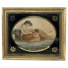 Antique Regency Francesco Bartolozzi Hand Colored Stipple Engraving Lady Pair