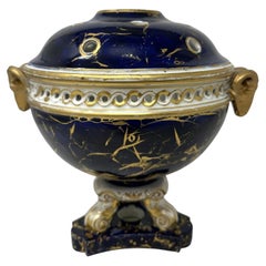 Antique Regency English Crown Derby Vase Pot Pourri Centerpiece Cobalt Blue 1815