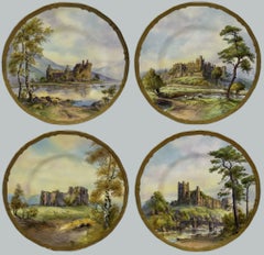 Placa de armario de Royal Worcester: vistas de los castillos de Richmond, Arundel, Kilchurn y Oystermouth