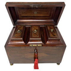 Caja de té antigua inglesa de madera, estilo georgiano Chippendale, de tres compartimentos, del siglo XVIII, de procedencia irlandesa