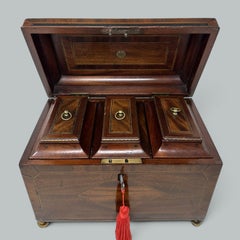 Caja de té antigua inglesa de madera, estilo georgiano Chippendale, de tres compartimentos, del siglo XVIII, de procedencia irlandesa