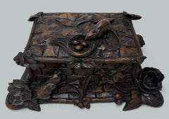 Antique Vintage Ladys Black Forest German Wooden Jewelry Box Casket Rodent 19Ct