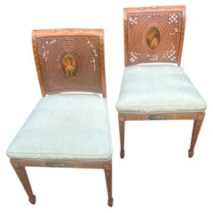 Antique Pair Adams Style Cane Back Side Chairs Painted Satinwood Gillows London