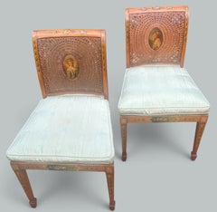 Antique Pair Adams Style Cane Back Side Chairs Painted Satinwood Gillows London