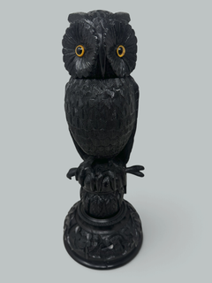 Irish Bog Oak Hand Carved Wooden Owl poss by Cornelius Goggin Dublin Ireland 19C