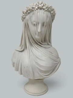 Antique English Parian Porcelain Bust VEILED MAIDEN after Monti Raffaele 19thCen