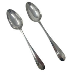 Par de cucharas antiguas de plata de ley de Dublín (Irlanda) para servir salsa, de John Pittar, 1780