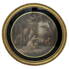 Grabado antiguo de la época de la Regencia, de Francesco Bartolozzi, coloreado a mano con técnica de punteado, con temática irlandesa
