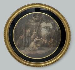 Grabado antiguo de la época de la Regencia, de Francesco Bartolozzi, coloreado a mano con técnica de punteado, con temática irlandesa