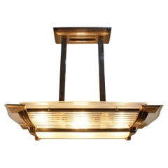 Art Deco Modernist Chandelier in Nickel-Plated Bronze