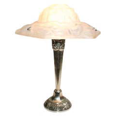 French Art Deco Floral Table Lamp Signed “Degue”