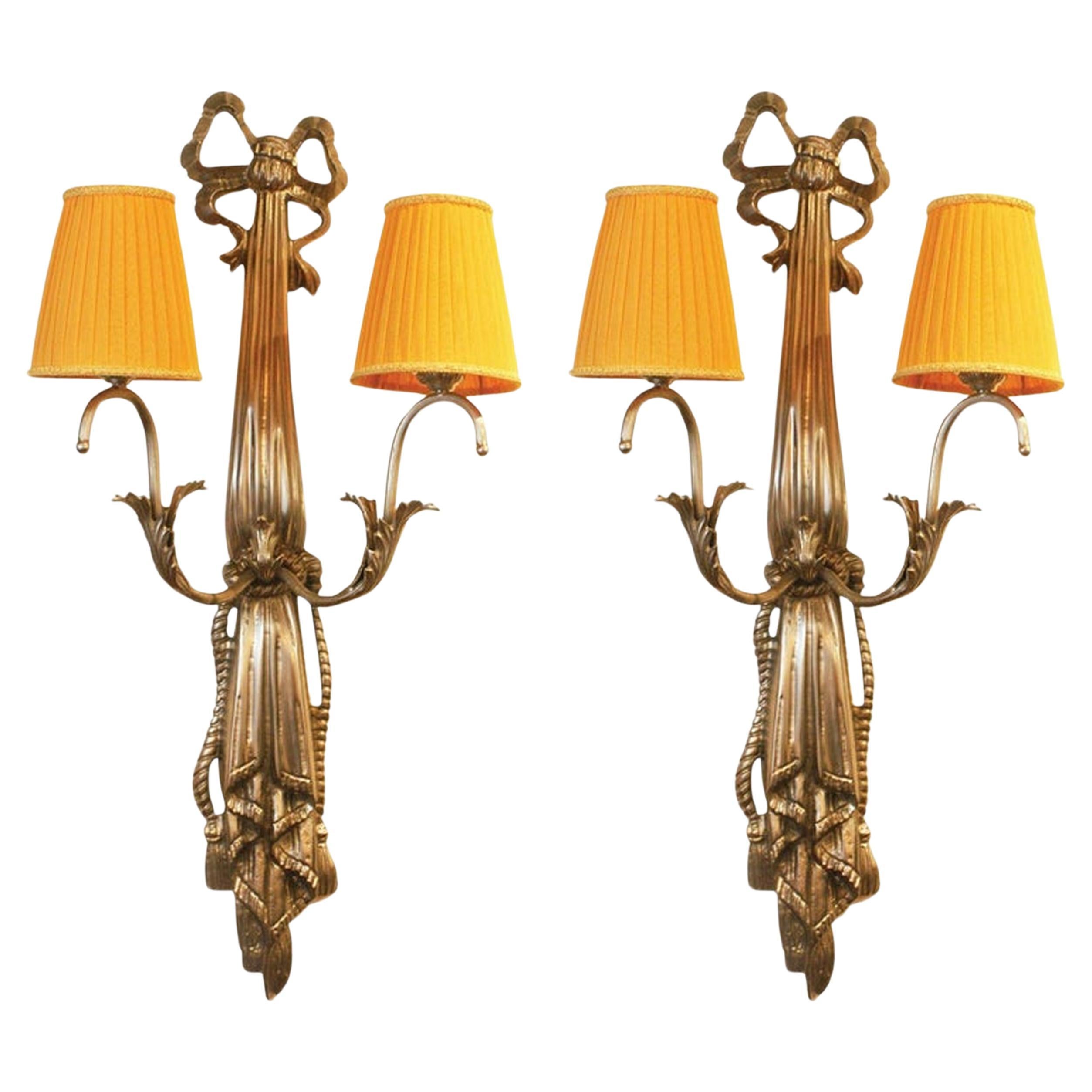 French Art Deco Wall Lights Pair, Bronze
Silvered Finish, Circa 1930