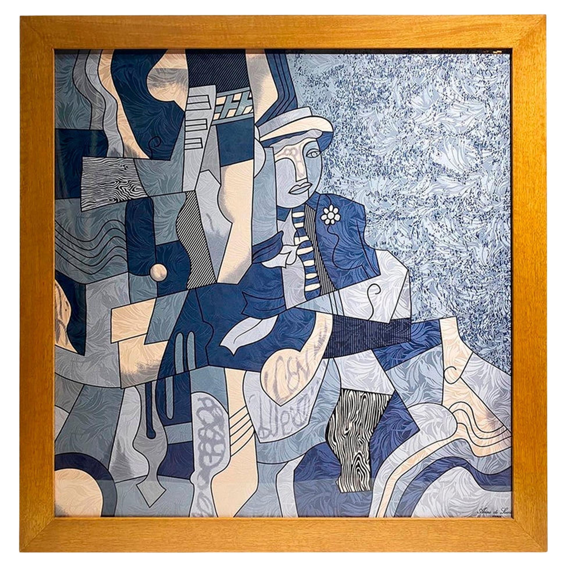 Anne De Sevil, figurativer gerahmter Seidenschal im Stil von Pablo Picasso, Frankreich im Angebot