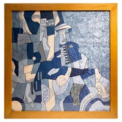Anne De Sevil Pañuelo de seda figurativo enmarcado al estilo de Pablo Picasso, Francia