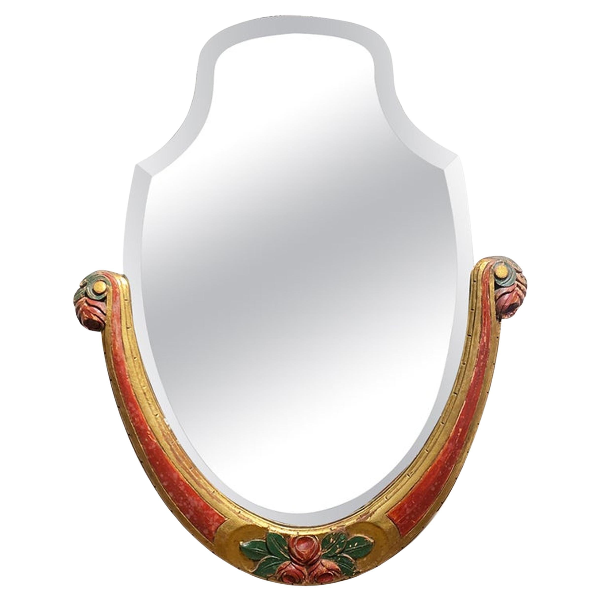 Espejo Biselado y de Madera Art Nouveau Tallado a Mano