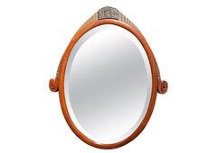 Elegant French Art Deco Wall Mirror, Wood Frame, Beveled Edge, 1930s